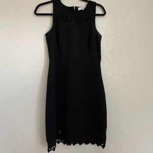 LOFT Black Sleeveless Ponte Fit & Flare Dress Floral Eyelet Scalloped Hem Size 2